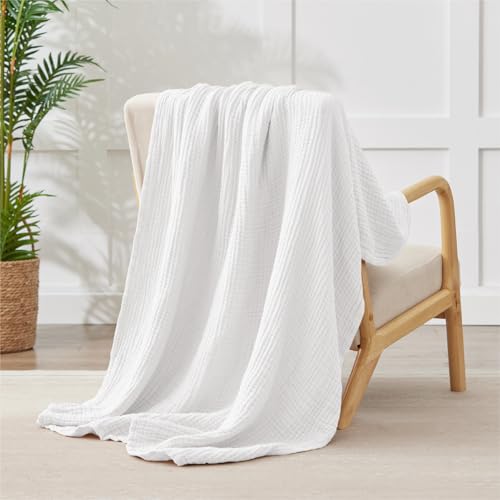 100% Cotton Muslin Blanket 40" x 40", Breathable and Lightweight Cotton Throw Blankets, Soft Cooling Summer Gauze Blanket for All Season, White - color: 02 - White, size: Baby ( 40"x40")