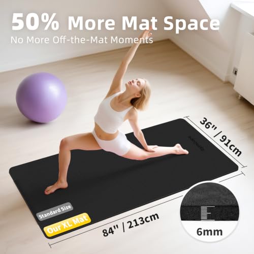 Extra Large Yoga Mat – 72"x48" or 78"x57", 1/4"–1/2" Thick Mat for Women & Men, TPE Non-Slip Pilates Mat for Home Gym, Yoga, Stretching, Meditation - color: Black, size: 84x36x1/4inch