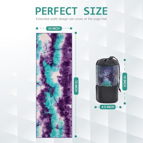Eunzel Hot Yoga Towel - Microfiber Non Slip Yoga Mat Towel with Grip Dot Sweat Absorbent Towel for Hot Yoga, Pilates and Fitness 72" x 24", Green & Purple/Purple - color: Green & Purple/ Purple