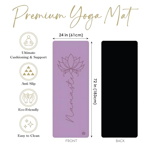 Premium PU Yoga Mat, 4.5mm Non Slip Natural Rubber Exercise Mat with Strap for Yoga, Pilates, Stretching & Fitness - color: Purple