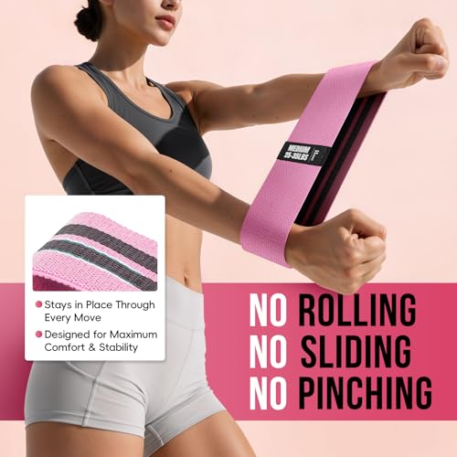 Fabric Resistance Band Set with Exercise Guide, 3 Levels for Hip and Glute - color: gray, pink, green
