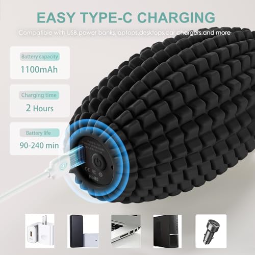 Vibrating Massage Ball with Rolling Head for Plantar Fasciitis - color: Black
