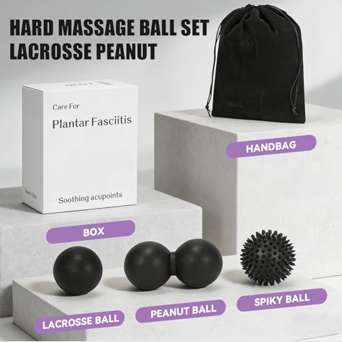 3-in-1 Massage Ball Set, Peanut Ball, Spiky, Lacrosse for Plantar Fasciitis