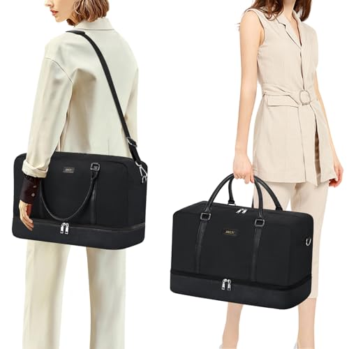 IBFUN Weekender Bags for Women, 21" Travel Duffle Bag with Shoe Compartment - color: D3-Black