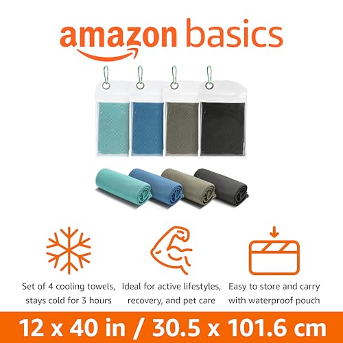 Amazon Basics ๋ชฉ๊ณผ ์ผ๊ตด, ์คํฌ์ธ , ์ด๋ ํ๋ณต์ ์ํ ์ฟจ๋ง ํ์, 101.6cm x 30.5cm(40์ธ์น x 12์ธ์น), ๋ธ๋/๊ทธ๋ ์ด/์์ฟ ์/๋ค์ด๋น, 4ํฉ