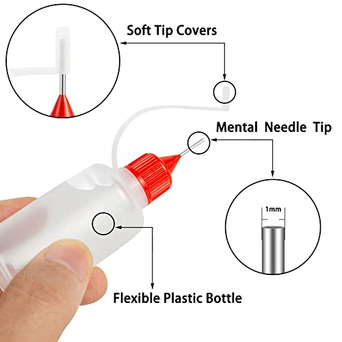 18PCS Precision Needle Tip Glue Applicator Bottles, 6 Color 30ML/1 OZ Fine Needle Tip Squeeze Bottle with Mini Funnel for DIY Paint Paper Quilling Craft Glue Ink Liquid Acrylic Painting, YEAJOIN - size: 30 ml