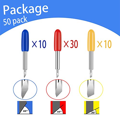 50 Pcs Replacement Blades Compatible with Explore 4/3/Air 2/Air/Air one/Maker/Maker 4/3/2 Cutting Machines - 10PCS Fine Point Blade, 30PCS Standard Blades and 10PCS Deep Point Blades - size: 50 pieces