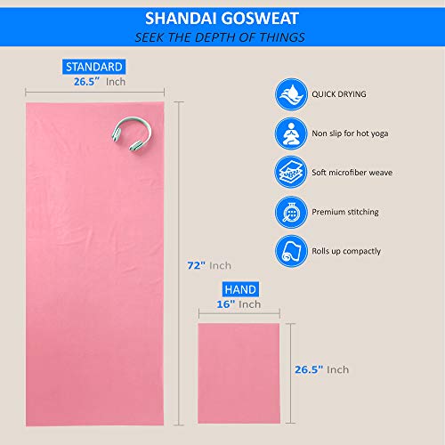 Shandali GoSweat Non-Slip Hot Yoga Towel with Super-Absorbent Soft Suede Microfiber in Many Colors, for Bikram Pilates and Yoga Mats. - color: Lemonade Pink, size: 72.00" x 26.50"