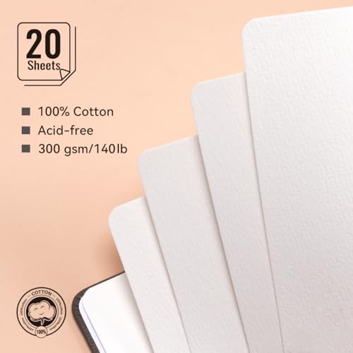 Lightwish Square Watercolor Sketchbook,2 Pack Total 40 Sheets,100% Cotton,300gsm/140lb,Acid-Free,Cold Press Watecolor Paper Journal for Artists Adults Students,7.48 * 7.48 Inches - color: Brown, size: 7.48*7.48 Inches