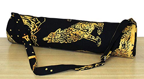 INDIAN CRAFT CASTLE ICC Yoga Mat Bag Carrier Full-Zip Exercise Yoga Mat Carry Bag for Women Men with Multi-Functional Storage Pockets and Adjustable Shoulder Strap 26X6 Inches - style: Crying Wolf Yellow