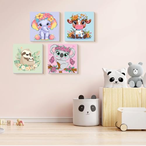 TOSTOG 4 Pack Paint by Number for Kids with Wooden Frame, DIY Animals Paint by Numbers for Kids Ages 8-12, Acrylic Oil Painting Kits Easy Paint by Number for Gift Home Wall Decor 8in X 8in - color: Animals 1