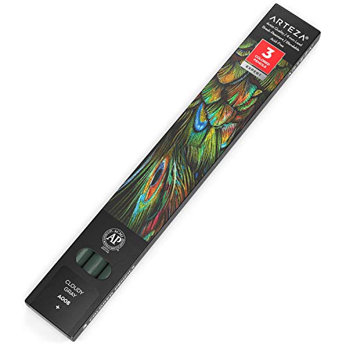Arteza Colored Pencils, Pack of 3, A008 Cloudy Grey, Soft Wax-Based Cores, Ideal for Drawing, Sketching, Shading & Coloring - color: A008 Cloudy Gray