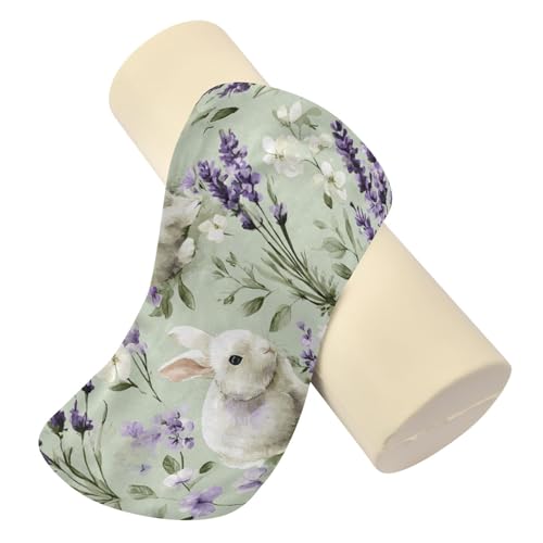 Bolster Pillow Neck Pillow Round Soft Health Memory Foam Pillows Long Cylindrical Body Pillow with Removable Cover Cute Back Yoga Bunny Lavender Flowers Green 17" x 5.5" - color: Bunny Lavender Flowers Green