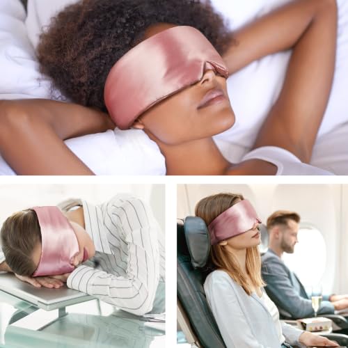 Umisleep Satin Sleep Mask for Side Sleeper, Blackout Eye Mask for Women Men - color: Pink