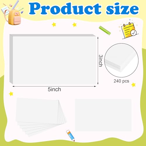 240 Count White Blank Index Cards 3x5 Inch Flash Cards Note Cards | 180gsm Heavy Weight FlashCards, Portable Note Taking for Students, College School Supplies - color: White-Blank, size: 3x5
