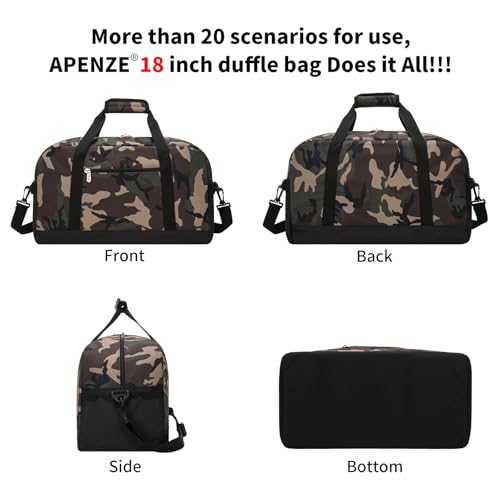 Apenze Small Gym Bag 18 inch Carry On Duffel Bag for Weekender Travel - Camouflage - color: Camouflage, size: 18inch