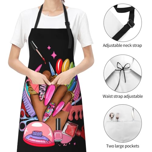 Art Apron with Pocket for Women Men | Kitchen Aprons Chef Apron for Cooking Baking BBQ Painting Gardening - color: Colorful Nail Tech