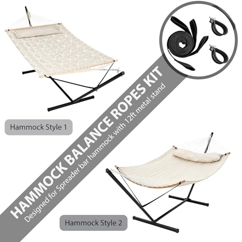 Hammock Balance Ropes Kit Designed for Double Spreader Bar Hammock with 12Ft Metal Stand, Anti-Tip Safety Straps to Prevent Hammocks from Flipping Over Black (1 Set)