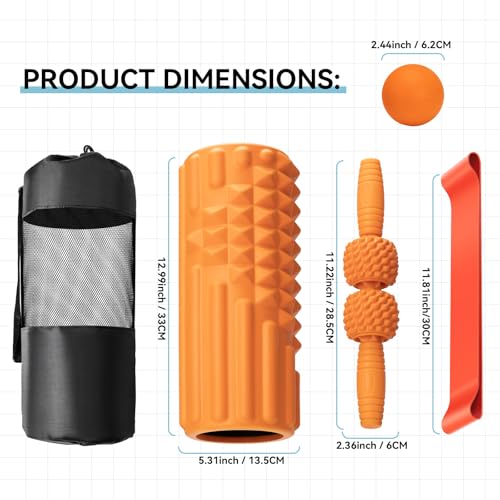 5 in 1 Foam Roller Set, High Density Patented Exercise Roller - color: Orange