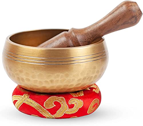 Tibetan Singing Bowl Set - Easy To Play for Beginners - Authentic Handcrafted Mindfulness Meditation Holistic Sound 7 Chakra Healing Gift by Himalayan Bazaar (3.5") - color: Gold - 3.5 Inch