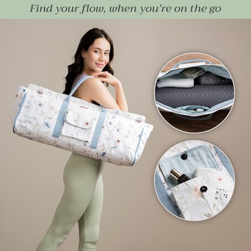 Maison d' Hermine Yoga Mat Duffle Bag Gym Tote Yoga Mat Carry Bag | Cylindrical bag for Woman Men Gifts Adjustable shoulder straps with Drawstring Water Bottle Pocket and zipper pocket - color: Ice Florals, style: Yoga Mat Tote