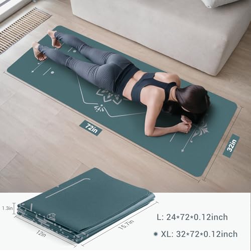 Avoalre Yoga Mat Foldable - Textured Non Slip Exercise Mat -Travel Lightweight Hot Yoga Mat with Carry Bag for Pilates & Home Workouts (72" L x 32" W x 3mm Thick) - color: Green