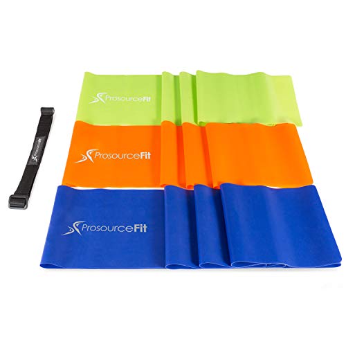 ProsourceFit Therapy Flat Resistance Bands Set of 3 (6’ each-Extra Long) for Stretching, Pilates and Rehabilitation with Door Anchor