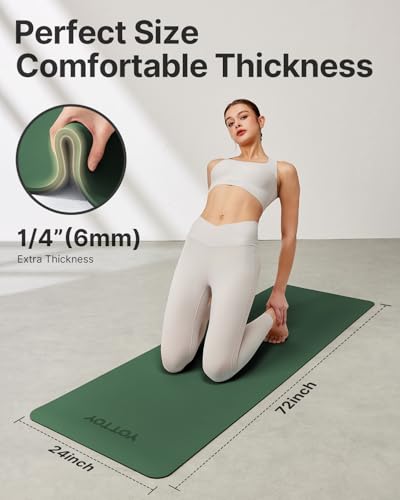 Yoga Mat,Non-Slip TPE Exercise Mat(1/4 Inch) for Pilates, Fitness & Barefoot Workouts, Home Gym Studio with Strap & Bag - color: Green, size: 24 x 0.24 Inches
