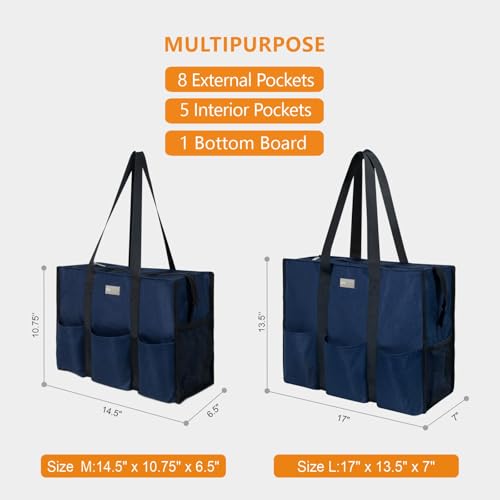 TOPDesign Utility Water Resistant Tote Bag with 13 Pockets, Zipper Closure - color: Blue, size: Medium