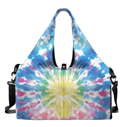 Yoga Mat Bag for Men Women Canvas Yoga Mat Carrier Take In Out Mat Easily for Beach Swim Bags Pool Sports Gym - color: Blue Tie-Dye