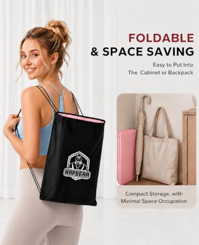 HAPBEAR Foldable Yoga Mat - 72"x24"x0.24" (6mm), Non-Slip TPE Exercise Mat | Ideal for Home Workout, Yoga, Pilates, Stretching & Travel, Durable & Eco-Friendly, Includes Carry Bag - color: Pink