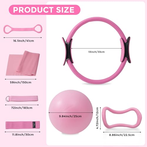 Home Pilates Kit Pilates Equipment Set for Women, Pilates Essentials Kit - color: Rose Pink - 11 Pieces Kit