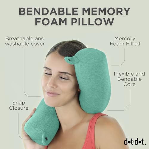 Dot&Dot Twist Memory Foam Travel Pillow, Bendable Neck Pillow for Airplane, Car and Home, 26-Inch Adjustable Roll with Washable Cotton Cover, Green - color: Green, size: Standard (26")