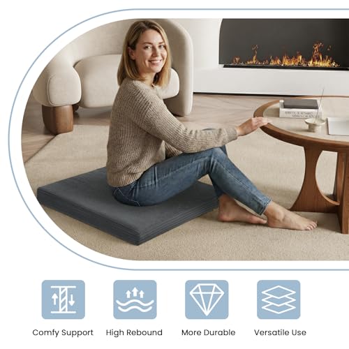Meditation Cushion, Meditation Mat with Knee Support, Dark Grey - color: Dark Grey, size: 24X24X2 Inch