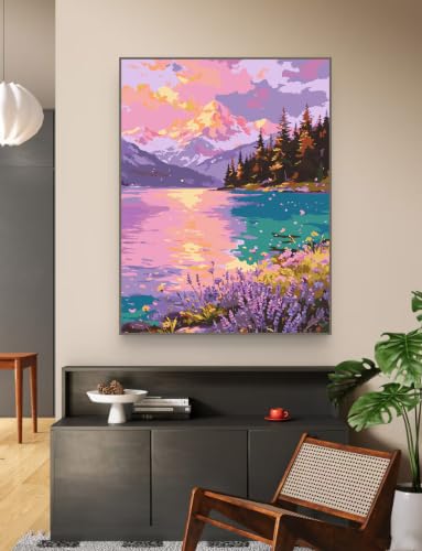 ZRIZQ Landscape Paint by Numbers Kit for Adults Beginner,Mountain,16x20 | Full set with wooden brushes,rolled canvas,rich paints.Calming activity.Beginner friendly.Just open and paint. - color: 16"X20"Rolled Canvas-Mountain Landscape
