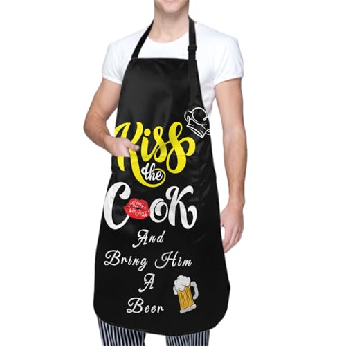 Giwawa Unisex Adult Apron Waterproof Stain Resistant Kitchen Cooking Apron with 2 Pockets for BBQ Grill Painting - color: Kiss the Cook Beer