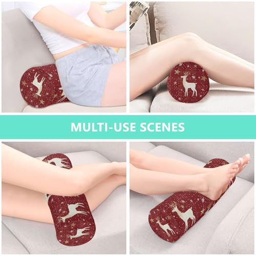 Christmas Red Reindeer Star Dots Neck Roll Pillow Bolster Round Health Memory Foam Long Cervical Cylinder Pillows with Removable Washable Cover for Body Bed Legs Back Yoga - color: Christmas Red Reindeer Star Dots