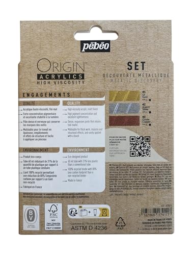 PEBEO Pébéo-Origin Acrylics-Discovery Set 3x60 ml, Gold, Silver and Copper - color: Gold, Silver and Copper, size: 0.33 Fl Oz (Pack of 3)