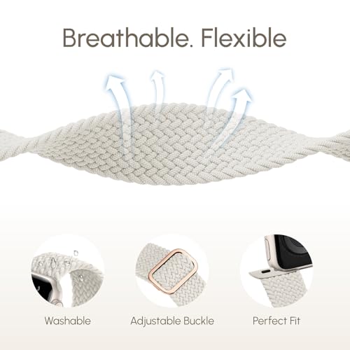 Braided Stretchy Nylon Band Compatible for Apple Watch Bands Women Men - color: Light Starlight, size: 38mm/40mm/41mm/42mm