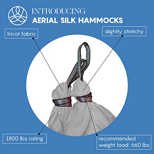 Aerial Yoga Hammock Swing, 4.5 Yards, Aerial Silks with Hardware | Knitted fabric with extension straps and a pose guide for aerial yoga, home gym and studio practice, suitable for all levels - color: Silver, size: 4.5 yards