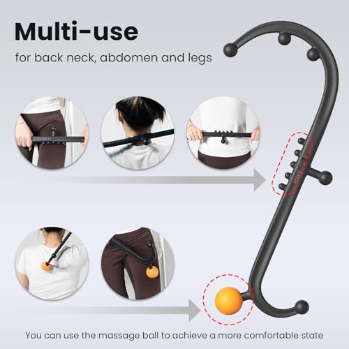 LiBa Trigger Point Massage Tool 11-Node, Collapsible S/C Curve | 11 pressure point nodes, targets knots, shape-shifting S or C curve, detachable back neck shoulder massager, travel-friendly - color: Detachable Black