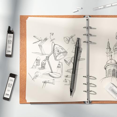 4PCS Metal Mechanical Pencil Set, 0.5mm+0.7mm, Storage Case, Black&Silver | 480 Lead Refills, 3 Erasers, 9 Eraser Refills, Smooth Writing, Anti Grip, for Sketching, Technical Drawing, Art Projects - color: Silver+Black (4PCS)