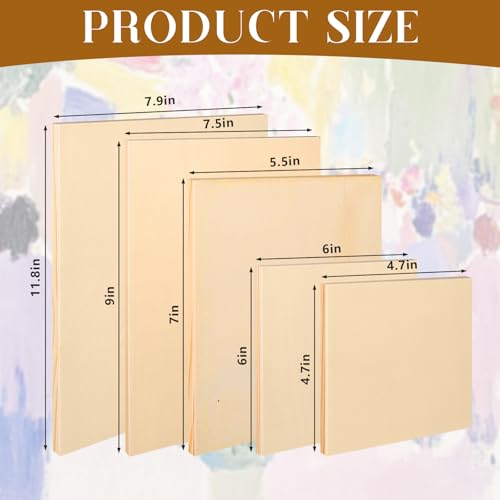 20 Pcs Wood Canvas Boards 11.8x7.9Inch/ 9x7.5Inch/ 7 x 7.5 inch/ 6x6Inch/ 4.7x4.7Inch Unfinished Wood Canvas Panels Kit Wooden Panel Boards Wooden Paint Pouring Panels for Painting Pouring Art Crafts