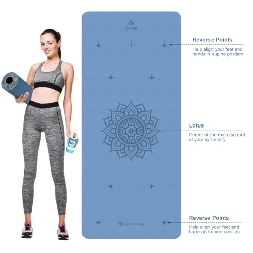Gruper Yoga Mat Non Slip TPE Extra Wide Yoga Mat with Alignment Mark, 72"L x 32"W x 0.32"/0.24"Th (183cm x 80cm x 8mm/6mm), Anti-Tear Exercise Mat with Carrying Strap and Bag, Workout Mats for Yoga, Pilates - color: Blue Black, size: 0.24*32*72 Inches