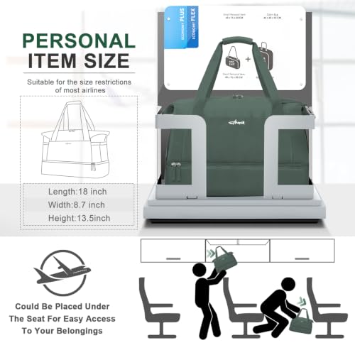 Gym Bag for Women, Personal Item Travel Bag with Shoes Compartment for Trip - color: Dark Green, size: Medium
