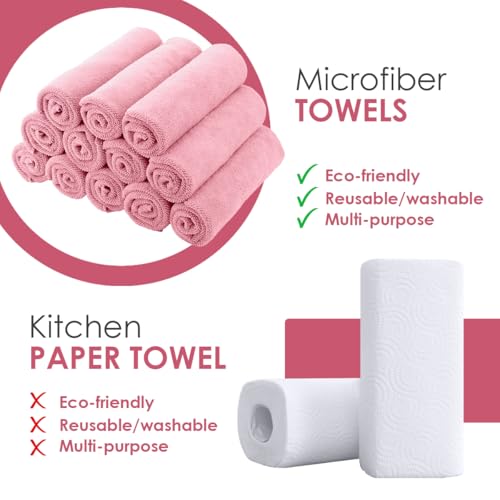 Avalon Towels Microfiber Cleaning Cloths (Value Pack of 36) - Size 16 x 16 Inches, Highly Absorbent Cleaning Rags, Lint Free, Reusable and Washable, Microfiber Towels for Cars - color: Pink, size: Pack of 36 - 16x16 Inches