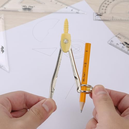 Mr. Pen- Geometry Set, 13 pcs, 3 Metal Compasses, Protractor, 6" Ruler | 45° & 30°/60° Set Squares, Pencils, Lead Refills, Sharpener & Eraser for Math, Drafting & Classroom Use | 45° & 30°/60° Set Squares, Pencils, Lead Refills, Sharpener & Eraser for Mat