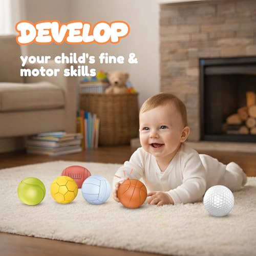 Baby Sensory Balls, Soft Rubber Balls for Toddlers 1-3, Montessori Sensory Bath Toys 6 to 12 Months, Kids Soccer Ball, Sport & Outdoors Baby Ball, 6 Rubber Soft Toys for Kids - style: Baby Sport Balls