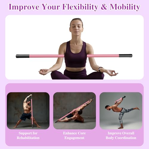 5ft Yoga Stick - Sturdy Steel Adjustable Stretching Stick for Mobility,Flexibility & Balance | Non-Slip Ends & Foam Handles | Exercise Pole for Fitness,Physical Therapy,Posture Correction - color: Pink