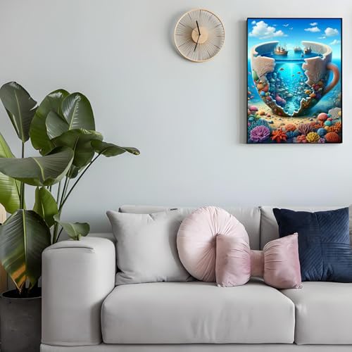 Shouruihua Diamond Painting Kits for Adults, Ocean in A Cup Diamond Art Kit | Ocean, Gem Art, Diamond Dotz Kits, Underwater World Scene Diamond Dots, Full Round Drill Diamond Painting Kits, 11.8x15.7 in - color: Ocean in A Cup